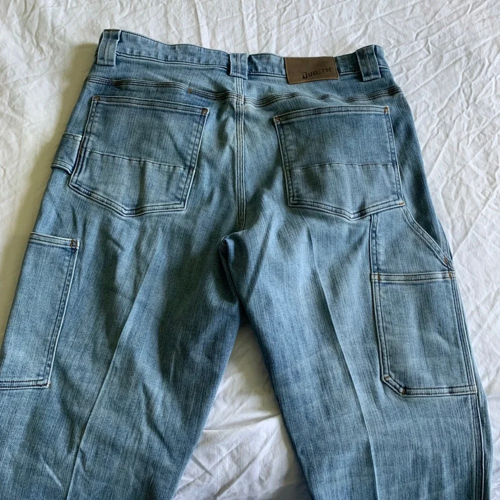 Duluth 34x30 Ballroom Double Flex Jeans Light Blue Standard Fit Utility Workwear